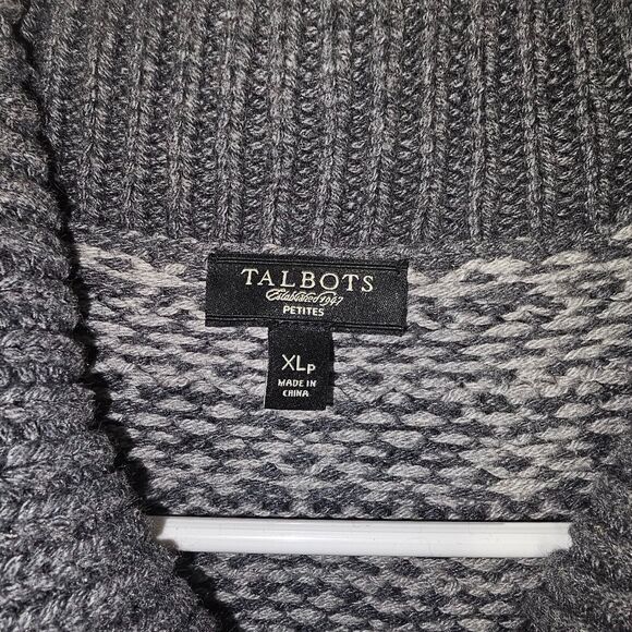 Talbots Women Cardigan XL Petite Fair Isle Full Zip Wool Blend Ski Grandmacore - Picture 2 of 8